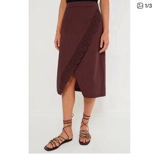 Tuckernuck Chocolate Brown Eyelet Wrap Midi Skirt